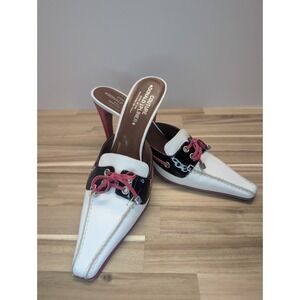 Donald J Pliner Couture Italy Leather Mule Heels White Black Pink Size 10